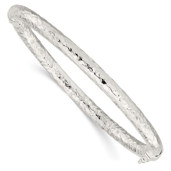 Kazi Luxury Sterling Silver Polished Textured Hinged Bangle
